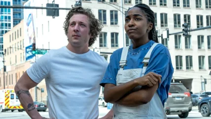 Jeremy Allen White and Ayo Edebiri in "The Bear," -PopViewers.com